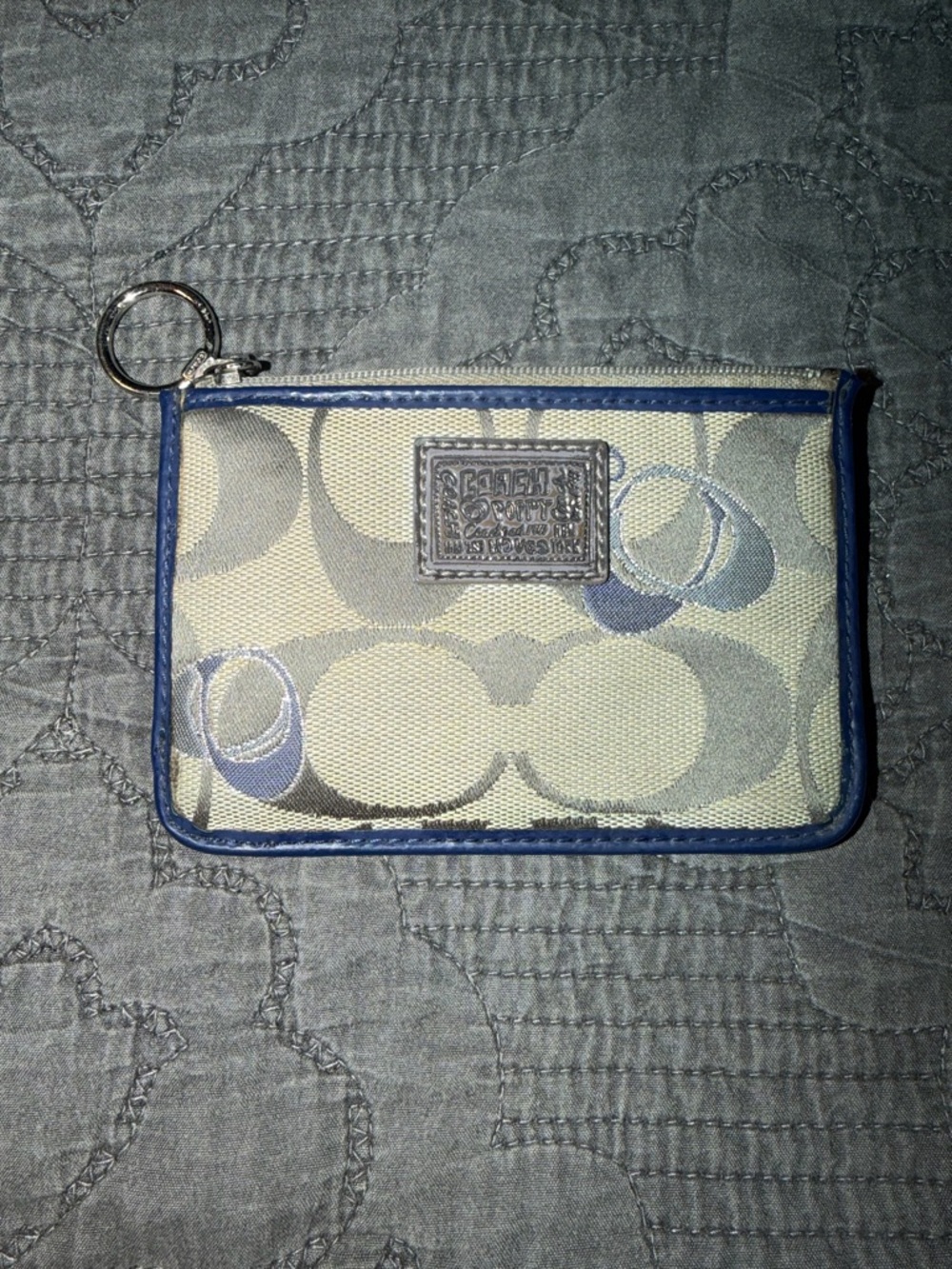 Coach Cream and Blue Signature Jacquard Wrist Pouch